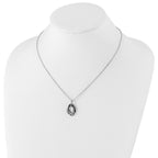 White Night Sterling Silver Rhodium-plated Black and White Diamond Triple Oval 18 Inch Necklace with 2 Inch Extender