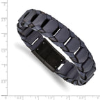 Stainless Steel Brushed Black IP-plated Blue Leather Bracelet for Men