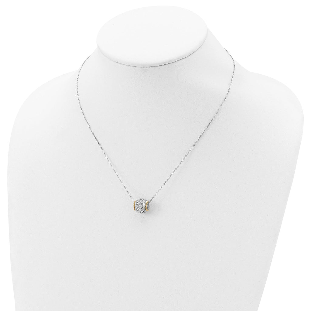 Sterling Silver Rhod-pltd With 14k Accent Spinner Barrel Pendant Necklace
