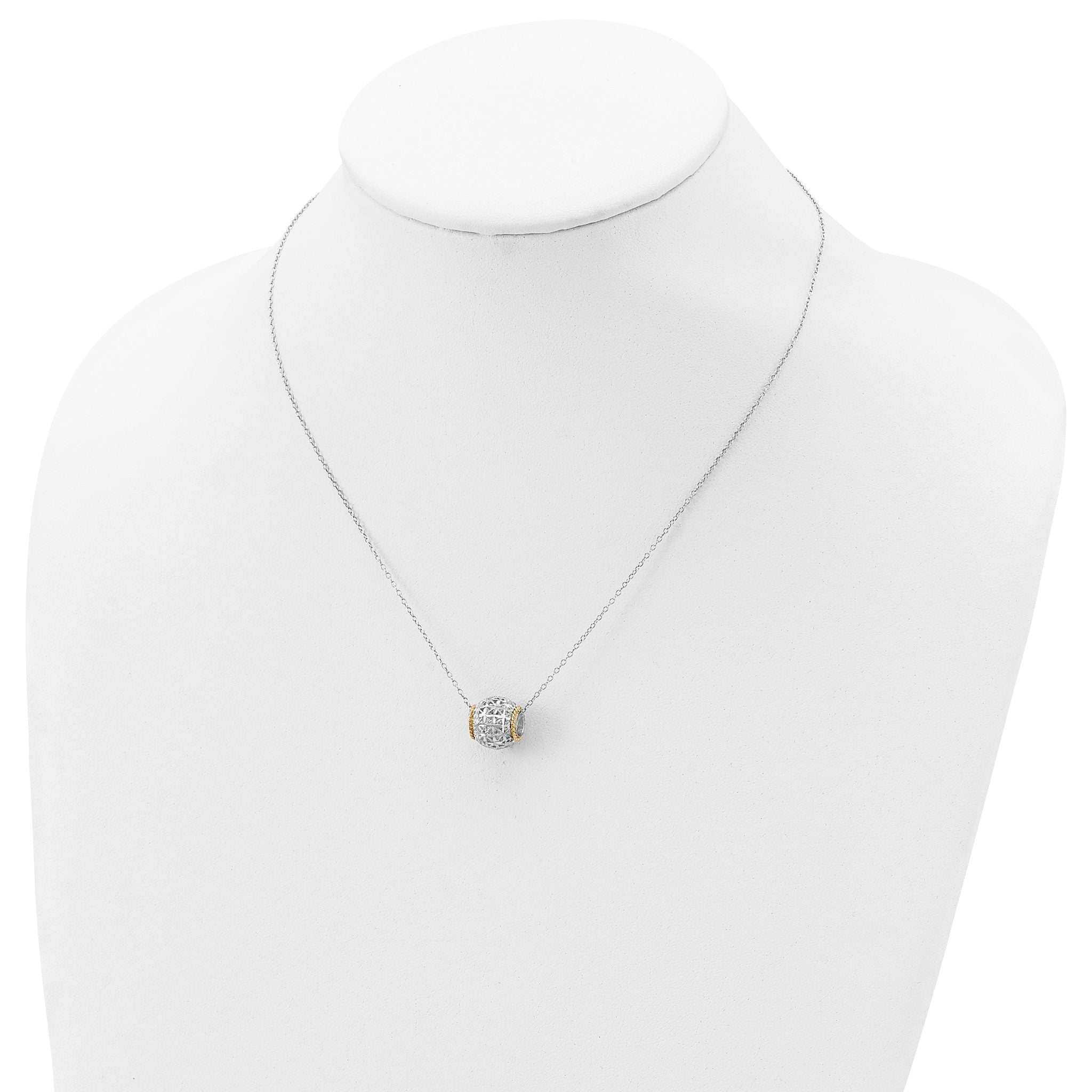 Sterling Silver Rhod-pltd With 14k Accent Spinner Barrel Pendant Necklace