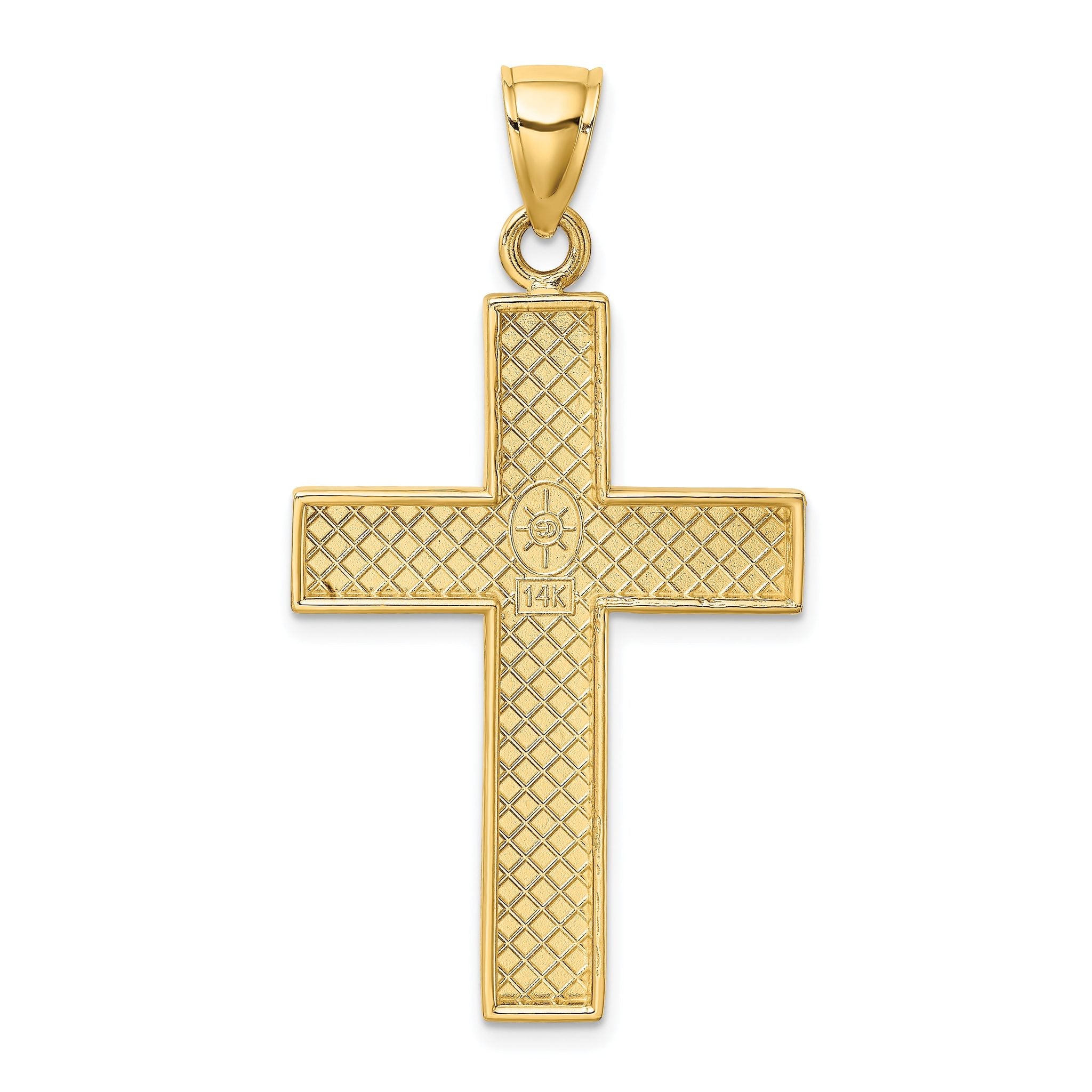 14K Polished Large Block Cross w/Open Back Charm