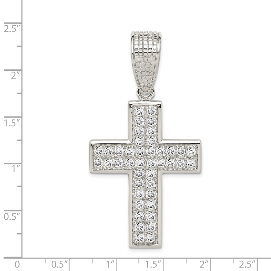 Sophia Jewelers Sterling Silver CZ Cross Pendant with Polished Rhodium Finish