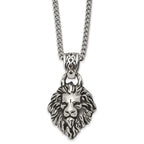 Lion Head Pendant Necklace in Stainless Steel, 24 in