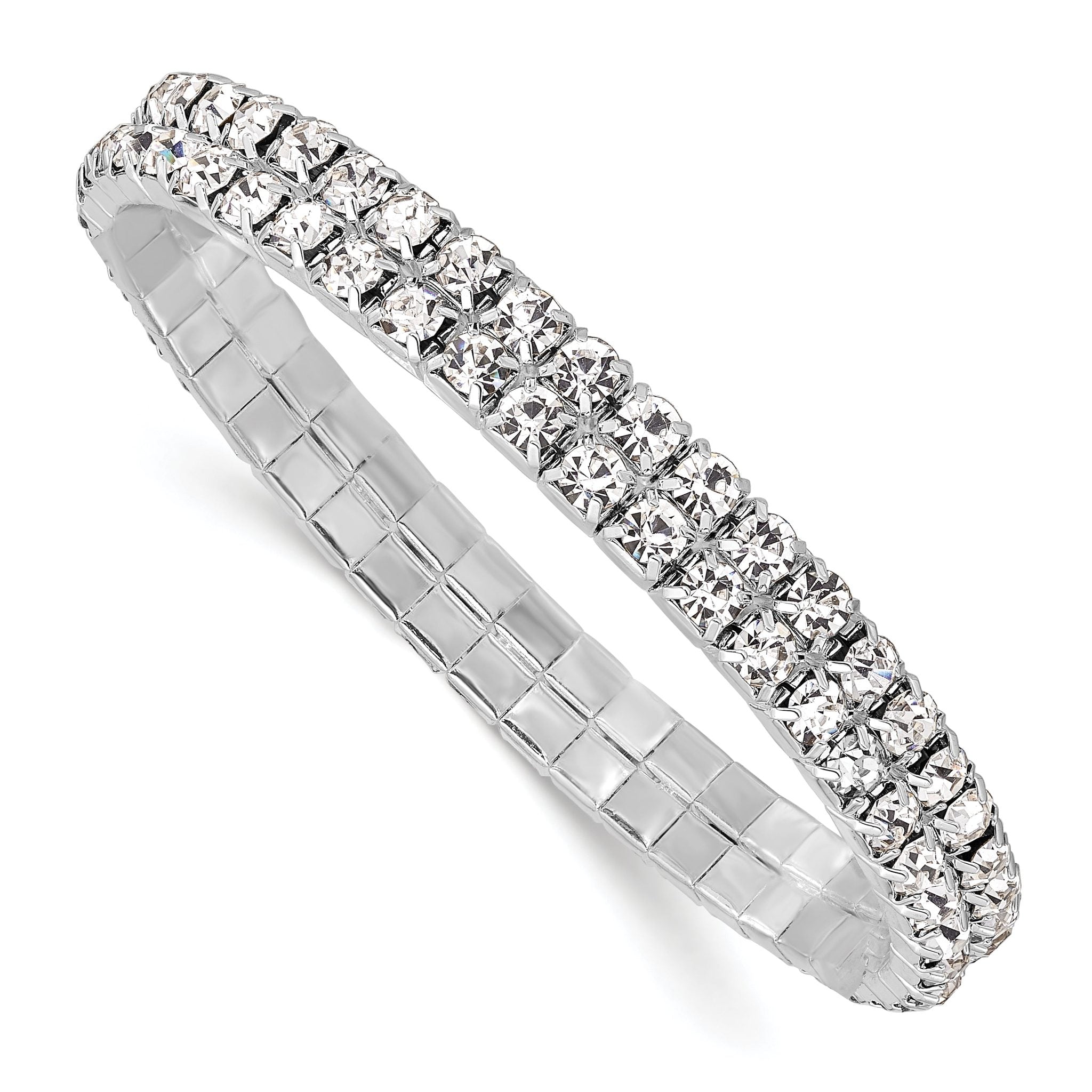 1928 Jewelry Silver-tone Sparkling Clear Crystal Two Row Stretch Bracelet Main image