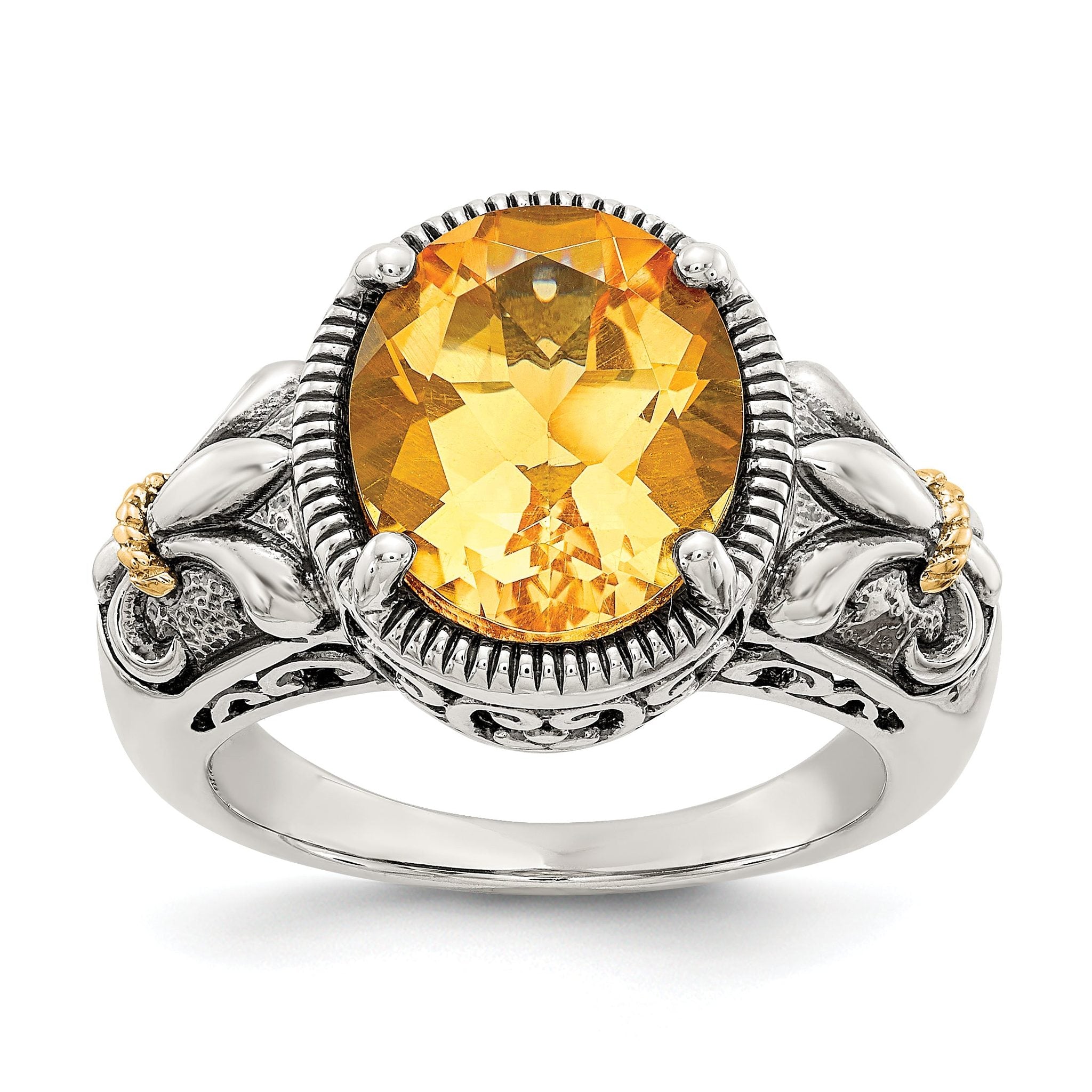 Shey Couture Sterling Silver with 14K Accent Antiqued Oval Citrine Ring Main image