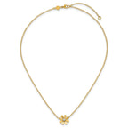 14k Polished Daisy with White Rhodium Center 16 inch Necklace with 2 inch Extender