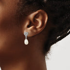 Sterling Silver Rhodium-plated 6-7mm White Rice Freshwater Cultured Pearl Knot Post Dangle Earrings