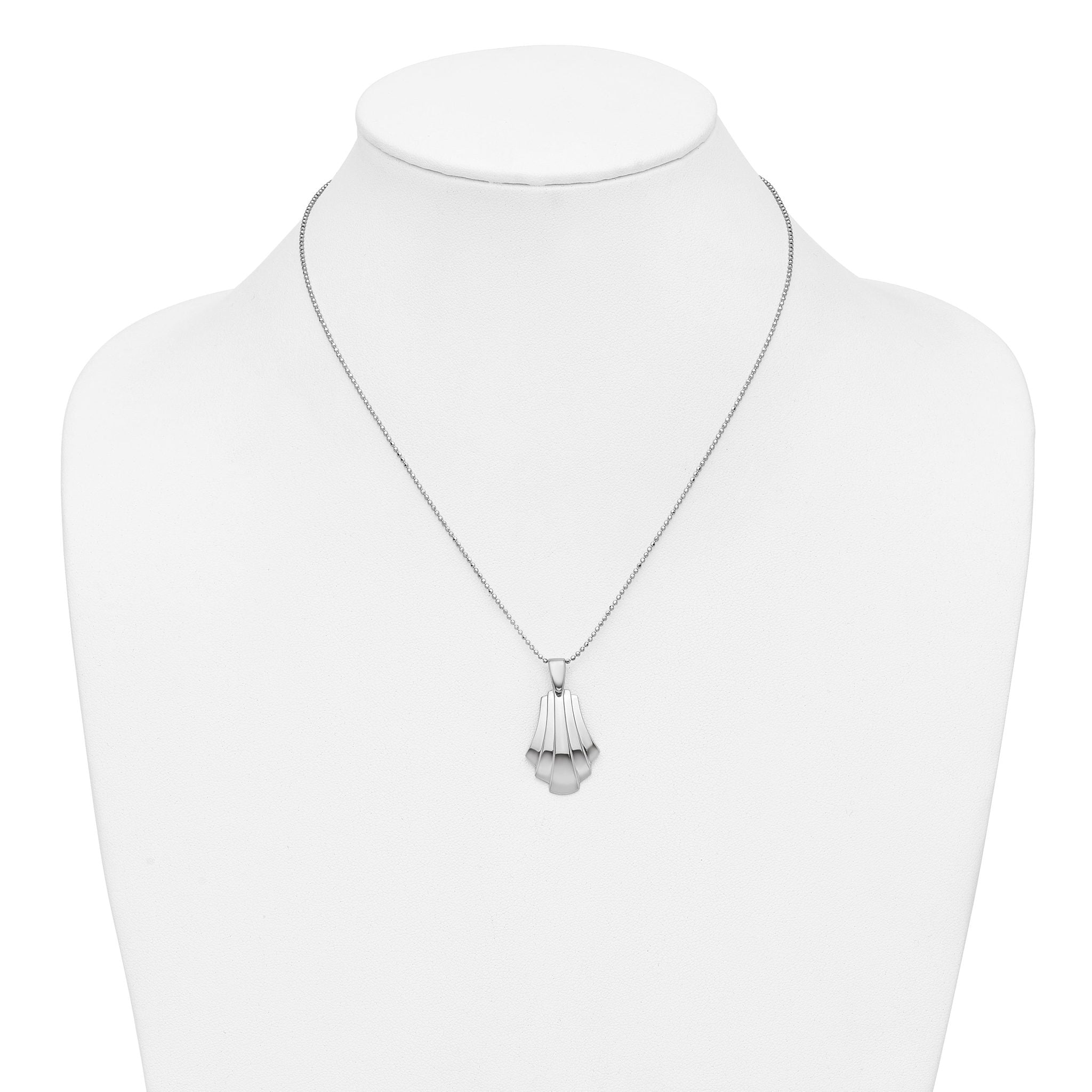 Sterling Silver Rh-Plat Polished Fancy Pendant on Beaded Necklace