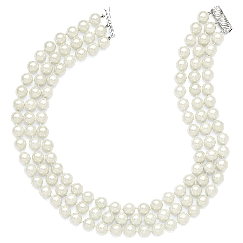 Sophia Jewelers Sterling Silver Shell Pearl Hand-Knotted Necklace Gift Ready
