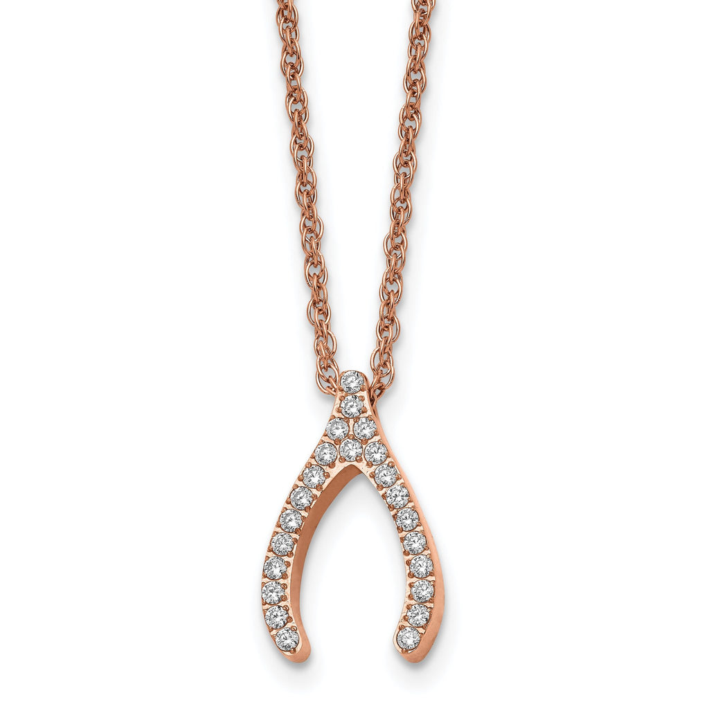 Wishbone CZ Necklace in Rose-Tone Stainless Steel