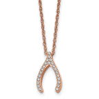 Wishbone CZ Necklace in Rose-Tone Stainless Steel