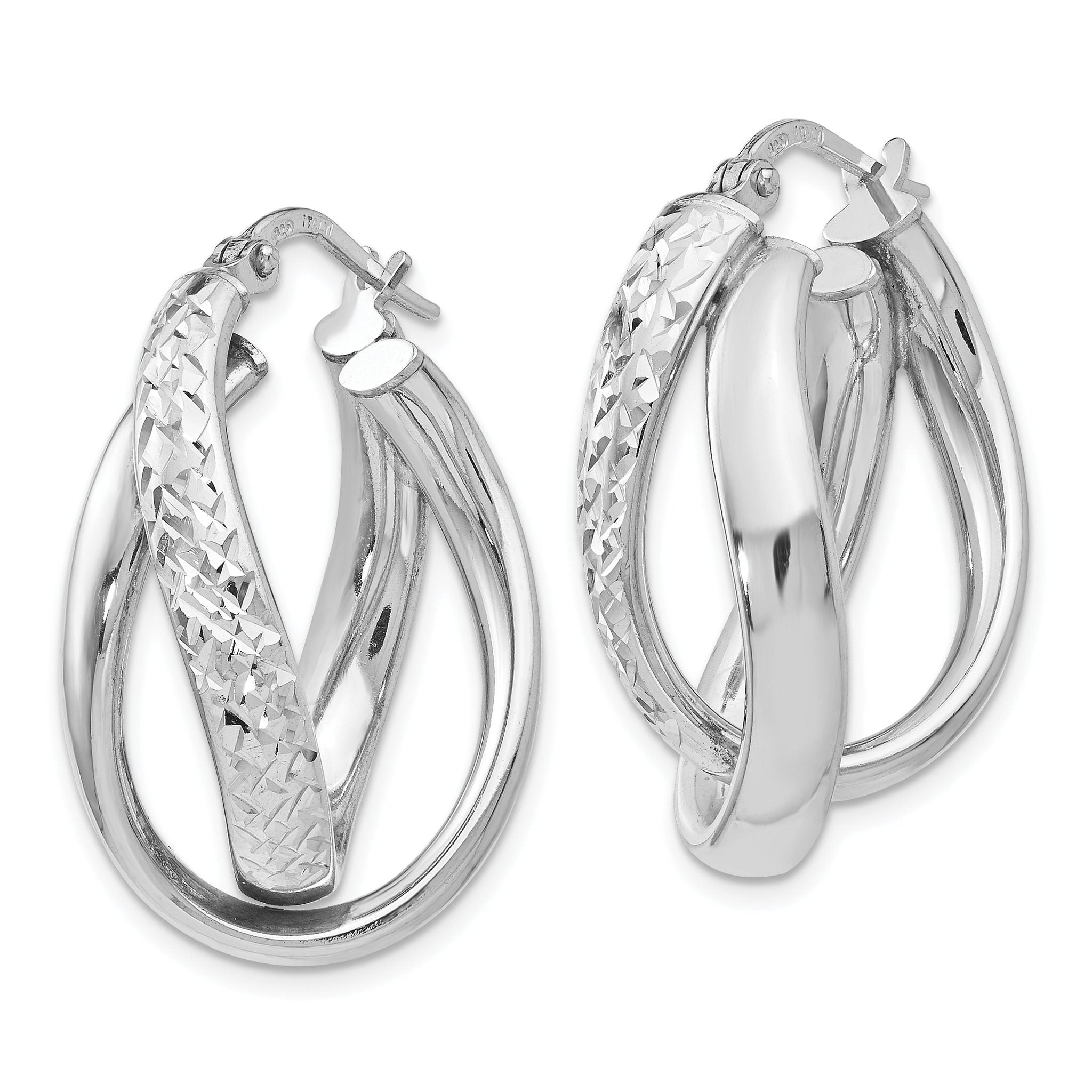 Sophia Jewelers Sterling Silver 925 Textured Polished Hoop Earrings Secondary image