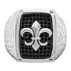 Brilliant Embers Sterling Silver Rhodium-plated 62 Stone Black Micro Pave CZ Fleur De Lis Men's Ring