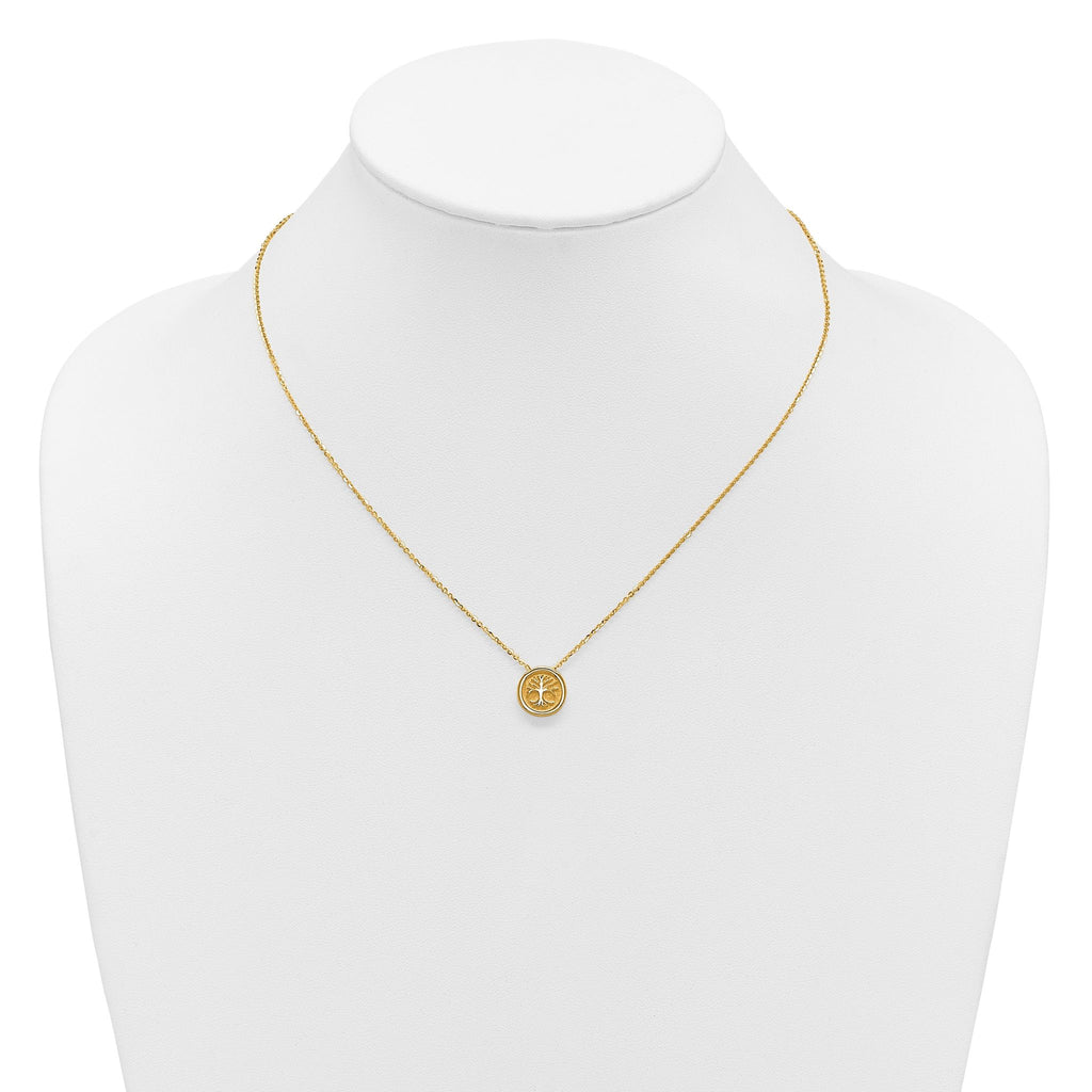 14K Polished and Satin Tree of Life Necklace
