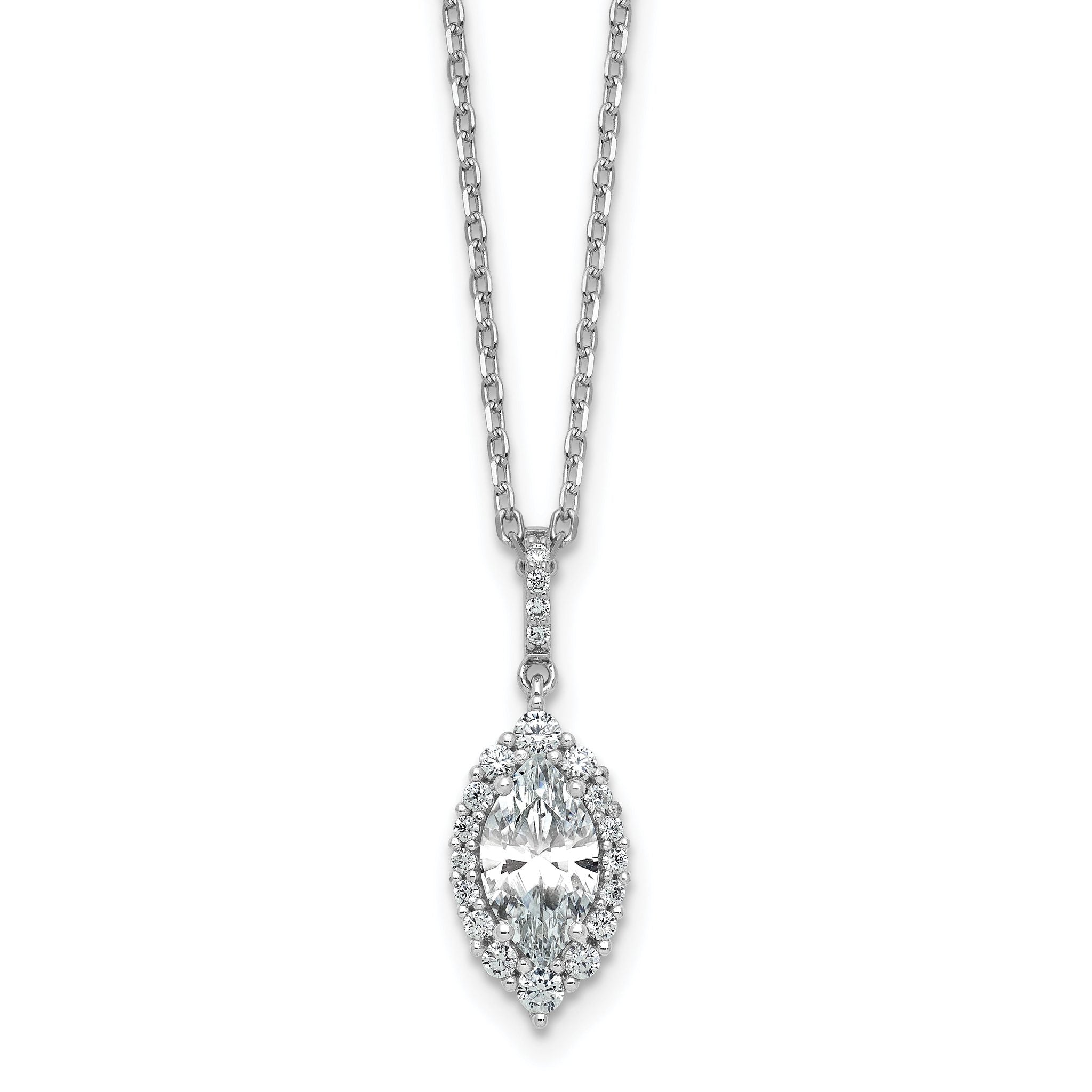 Cheryl M Sterling Silver Rhodium-plated Polished Fancy Marquise CZ Halo with 2 Inch Extension Necklace