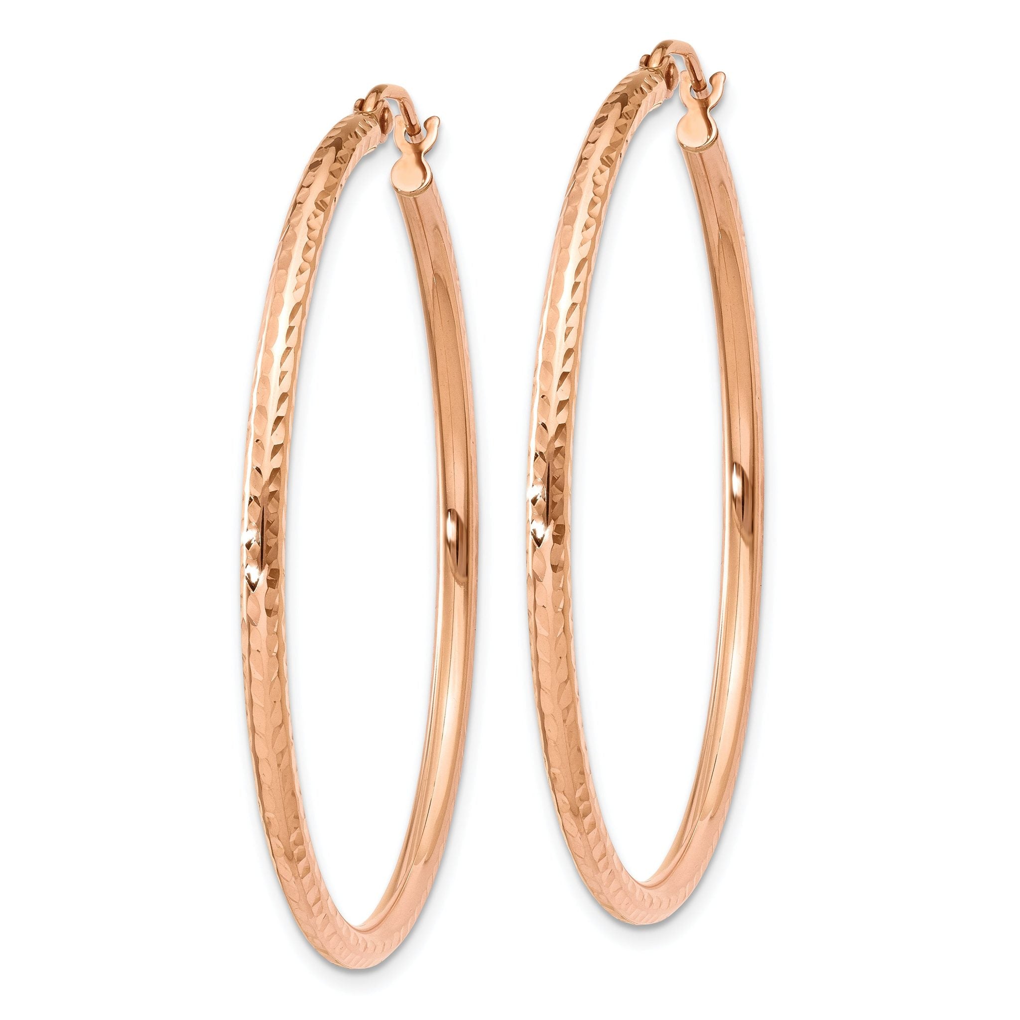 14k Rose Gold Polished Lightweight Large Diamond-cut Tube Hoop Earrings Secondary image