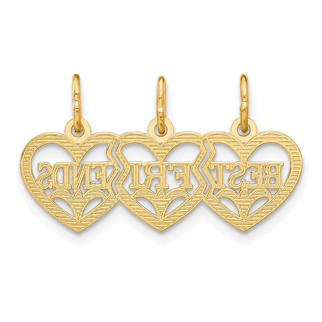 14K Gold Triple Heart BEST FRIENDS Diamond-Cut Break-Apart Pendant