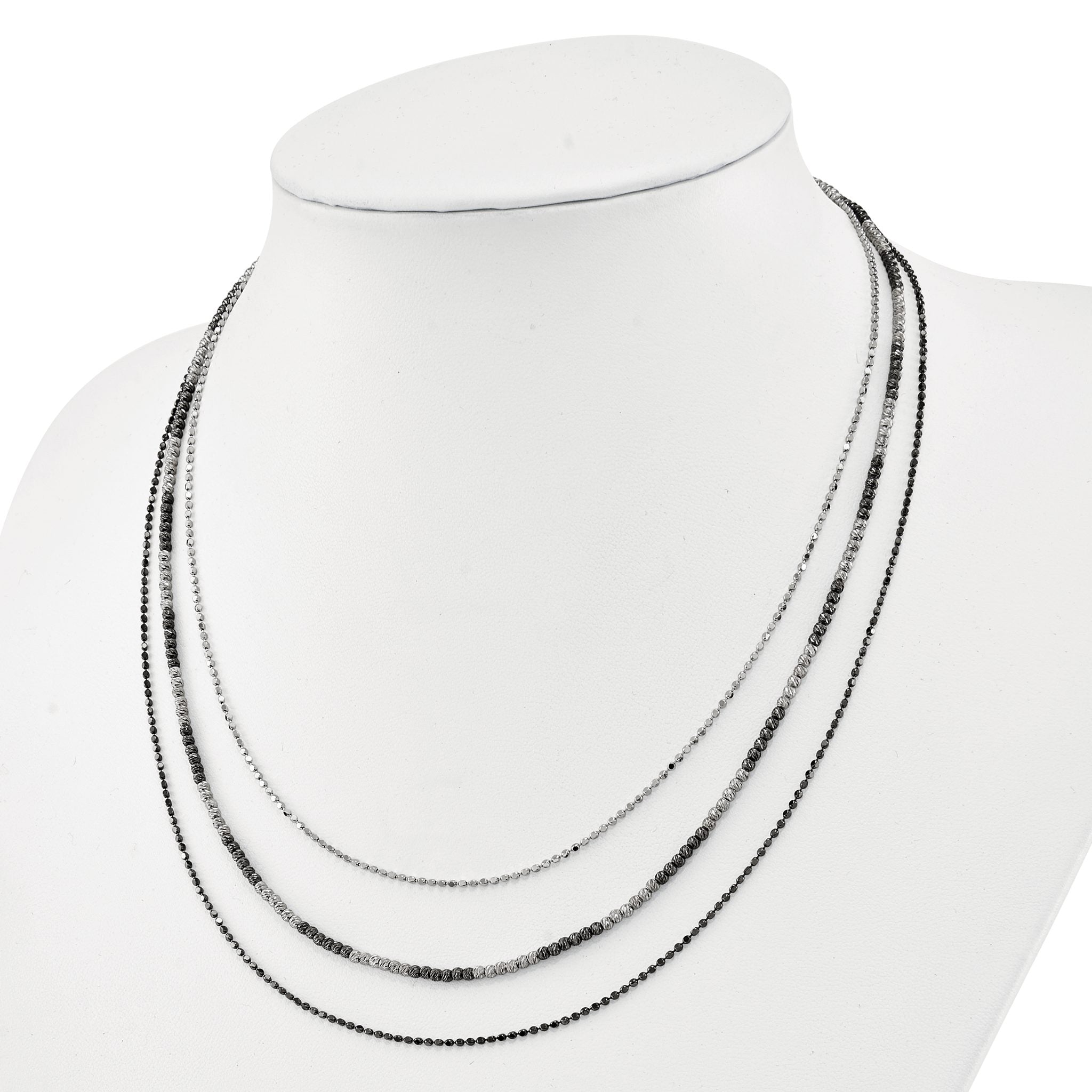 Sterling Silver Ruthenium-Plated Multistrand Necklace with Diamond-Cut Elegance Secondary image