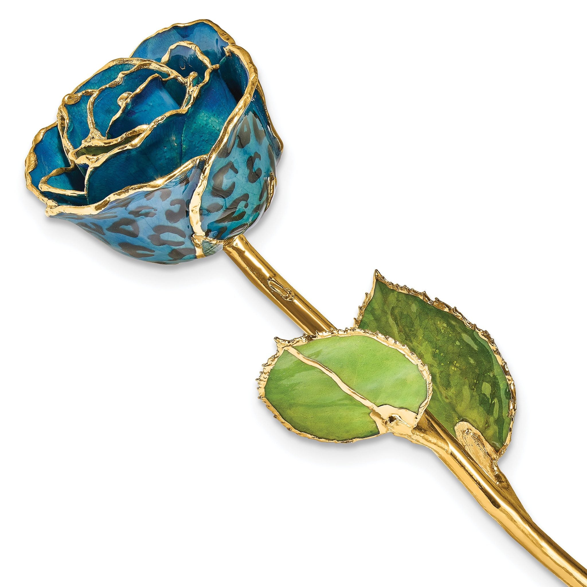 Lacquer Dipped Gold Trimmed Black and Blue Leopard Real Rose Main image