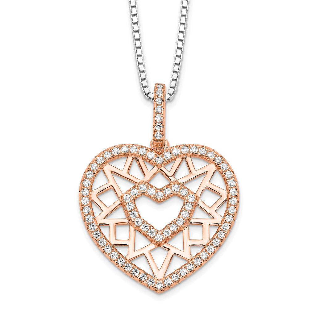 Brilliant Embers Sterling Silver Rose Gold Micro PavÃƒÆ’Ã†â€™Ãƒâ€šÃ‚Â© CZ Heart Necklace
