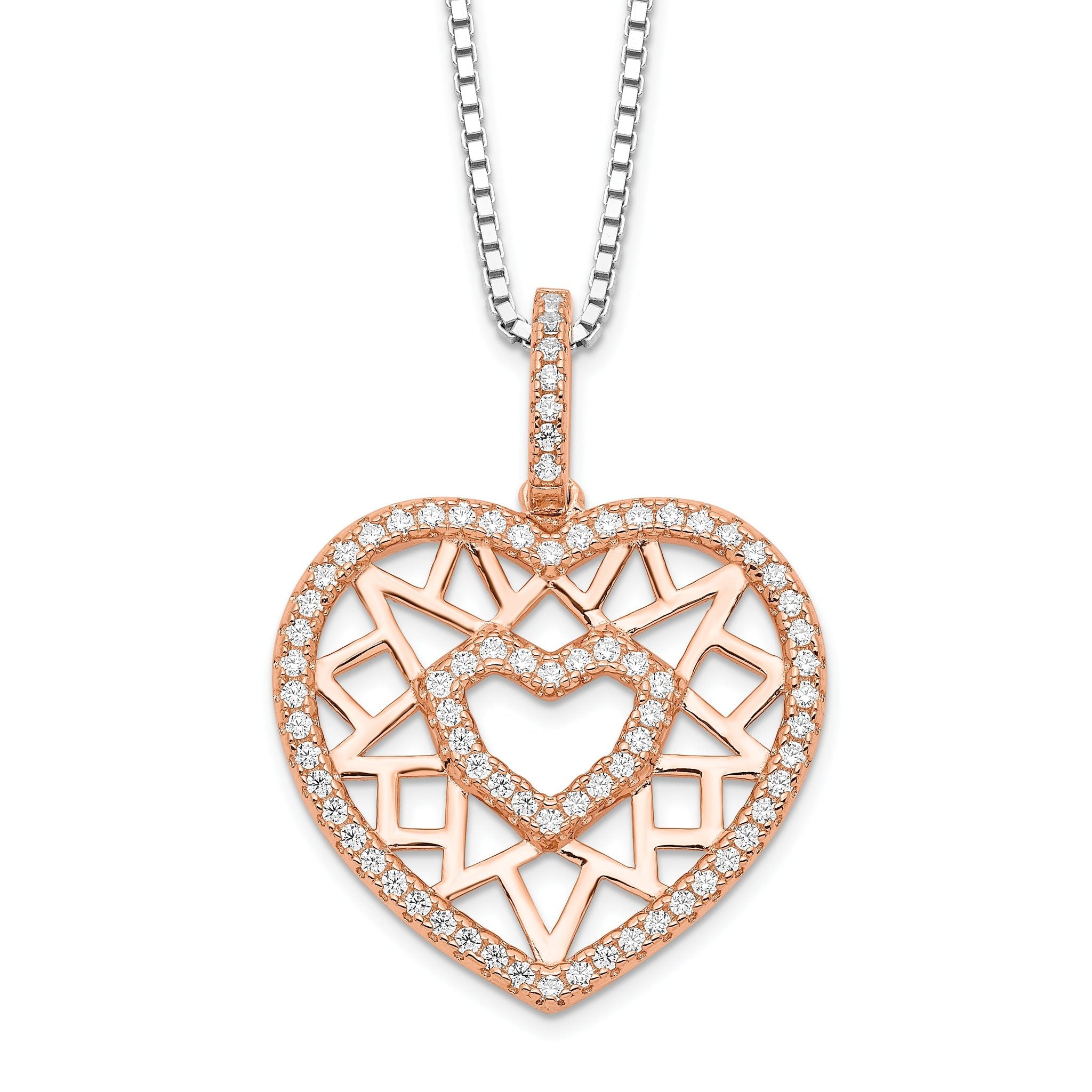 Brilliant Embers Sterling Silver Rose Gold Micro PavÃƒÆ’Ã†â€™Ãƒâ€šÃ‚Â© CZ Heart Necklace