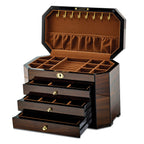 Luxury Giftware by Jere High GloSterling Silver Walnut Veneer with Black Accents 3-drawer Locking Wooden Jewelry Box