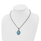 Stainless Steel Antiqued Simulated Turquoise Marcasite 18in Necklace