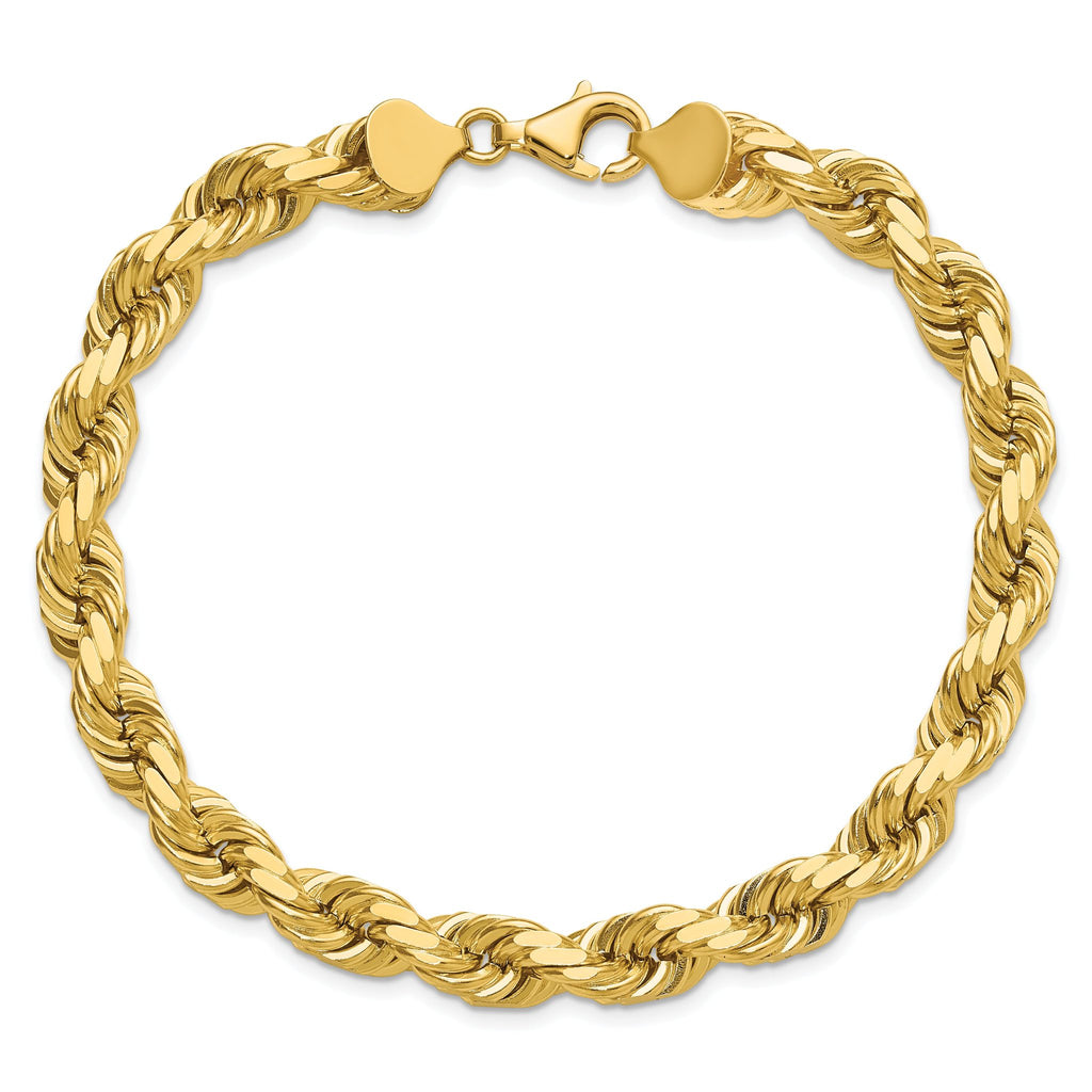 14K 9 inch 8mm Diamond-cut Rope with Fancy Lobster Clasp Chain