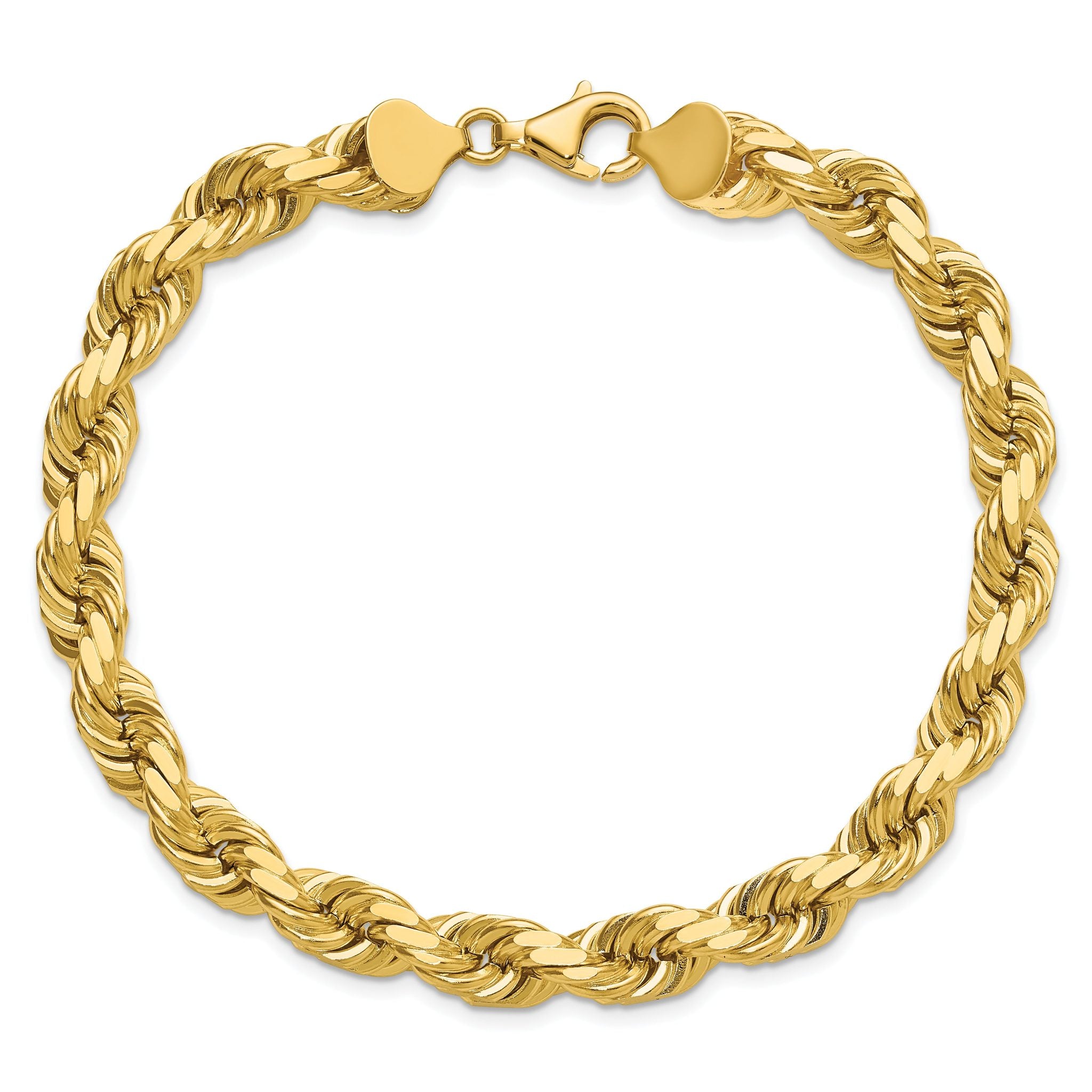 14K 9 inch 8mm Diamond-cut Rope with Fancy Lobster Clasp Chain
