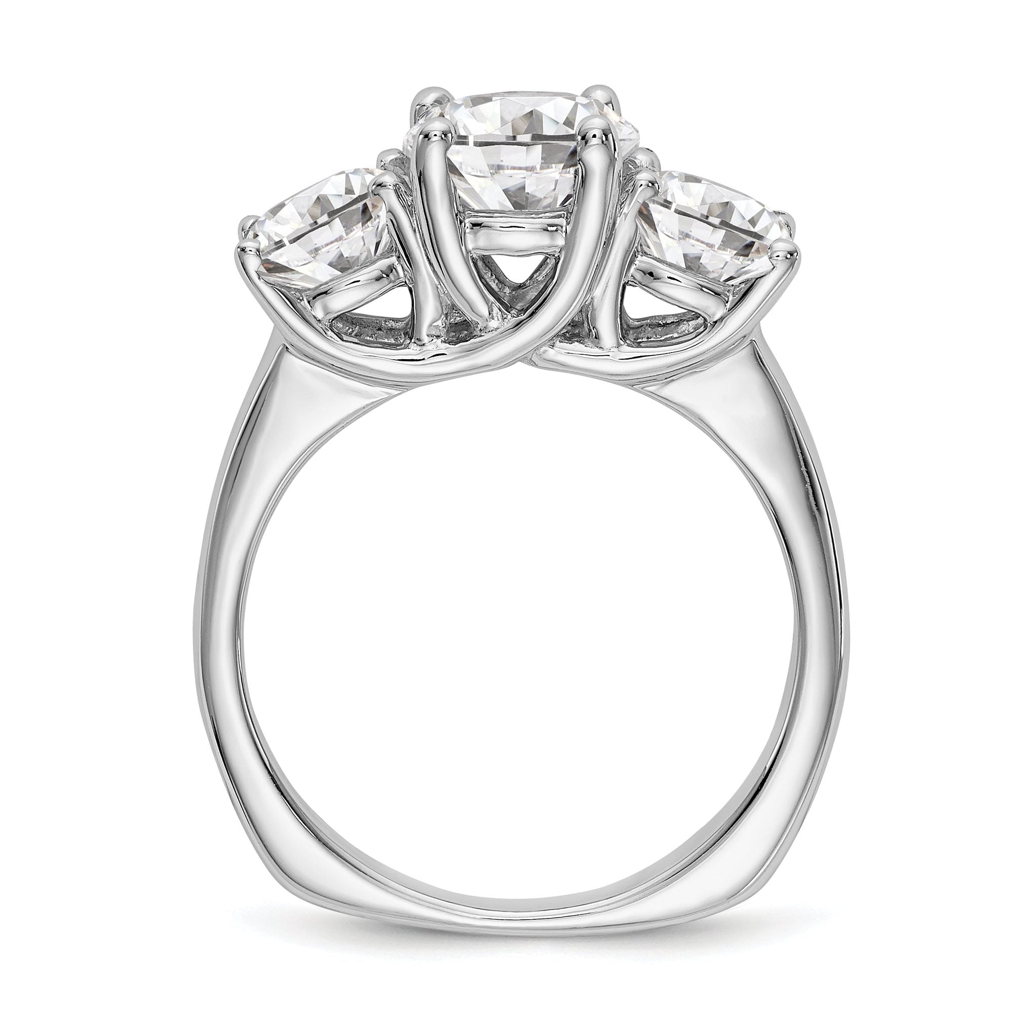 14K White Gold 3-Stone (Holds 1 carat (6.5mm) Round Center) Includes 2-5.00mm Round Side Diamonds Semi-Mount Engagement Ring Secondary image
