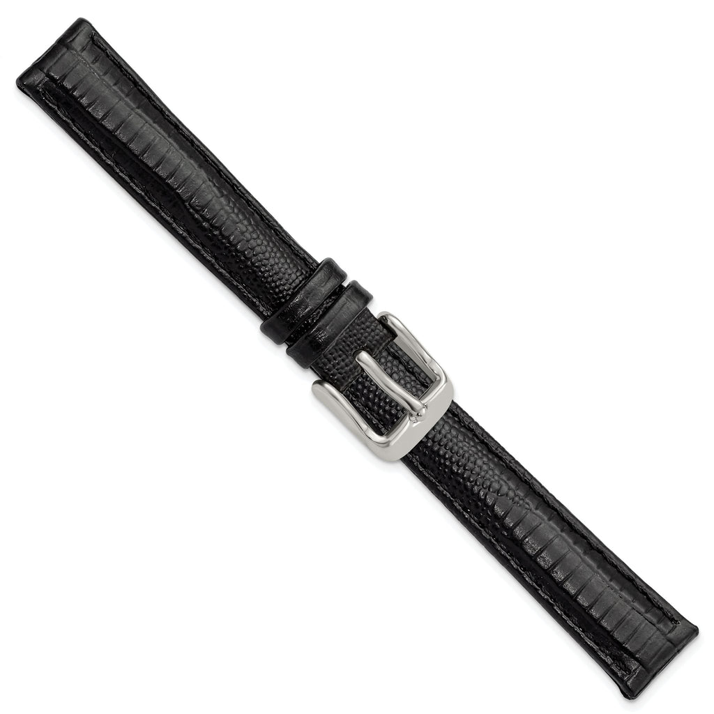 Teju Lizard Grain Leather Watch Band in Black, 16mm