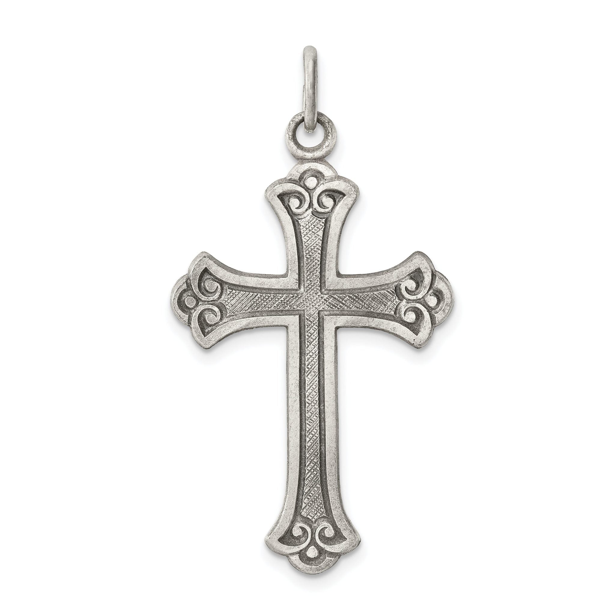 Sterling Silver 925 Antiqued Cross Pendant with Polished Finish