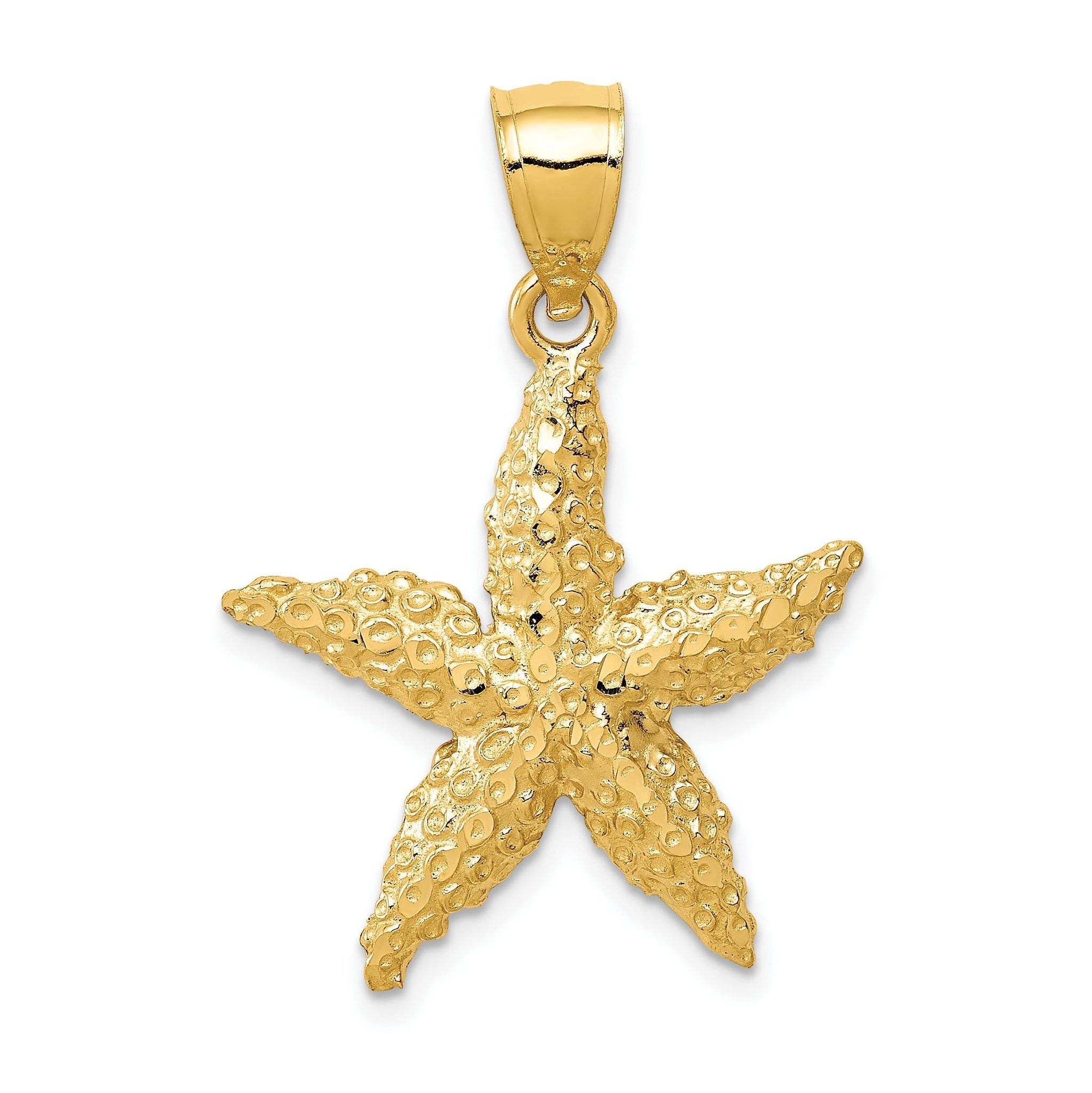 14K Gold Starfish Pendant with Polished Finish, Textured Design for Men Main image