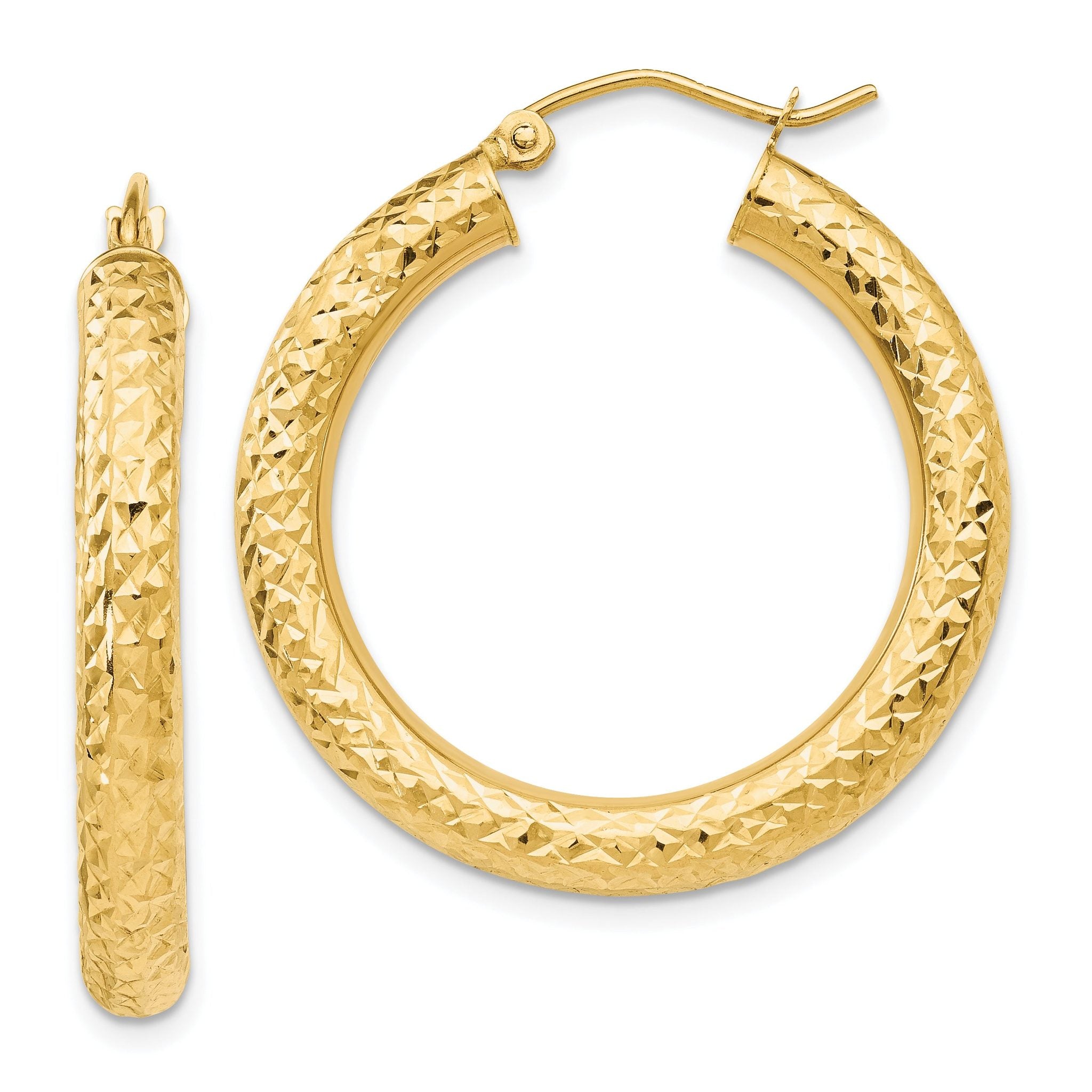 10k Diamond-cut 4mm Round Hoop Earrings Main image