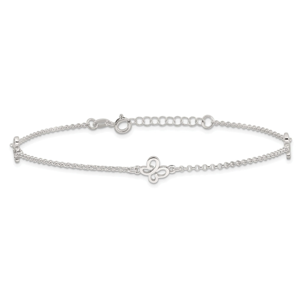 Sterling Silver Butterflies 9 inch Plus 1 inch Extender - Total 10 inch Anklet