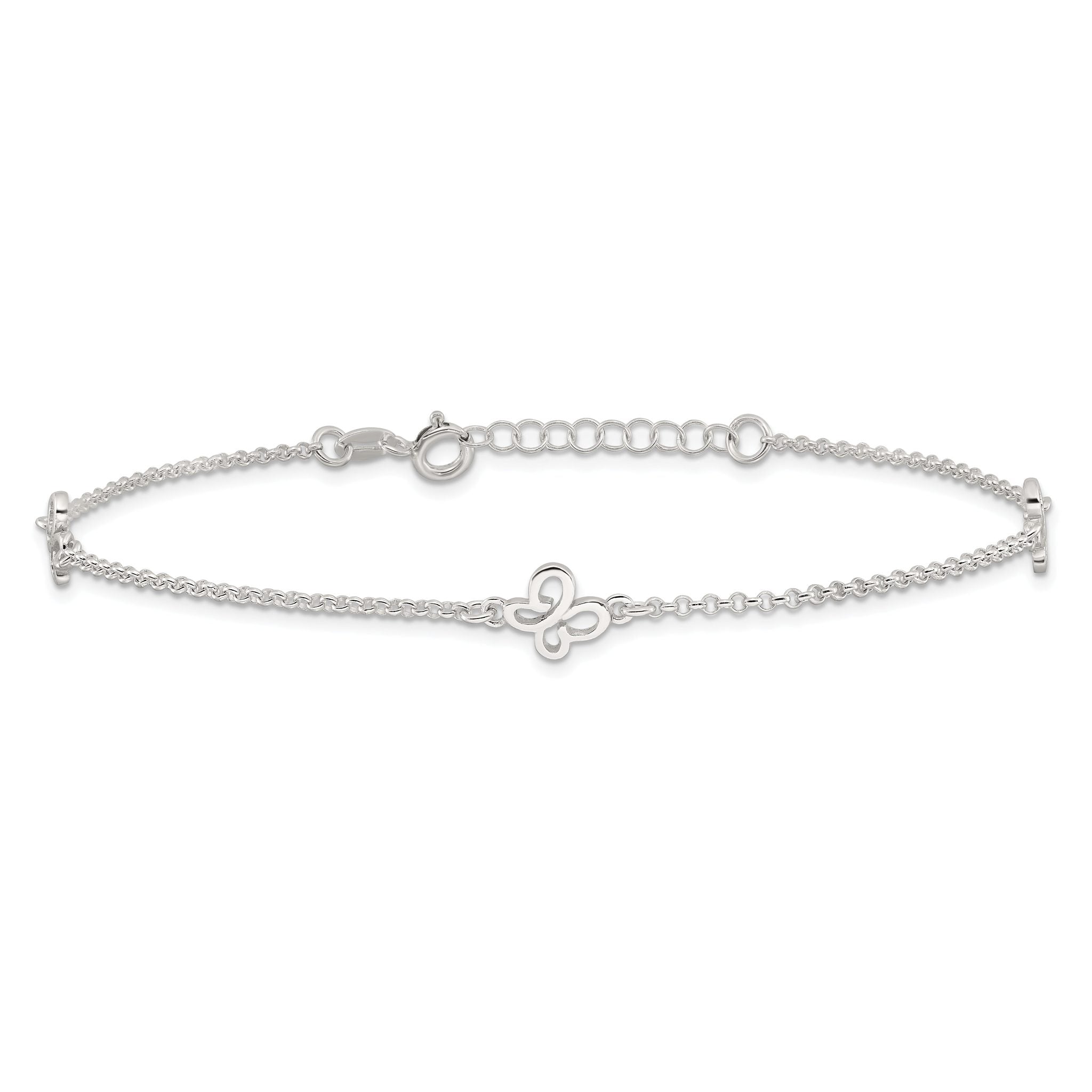Sterling Silver Butterflies 9 inch Plus 1 inch Extender - Total 10 inch Anklet