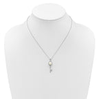 Sterling Silver Rhodium-plated 7-8mm Button White Freshwater Cultured Pearl and CZ Key 17 inch Necklace