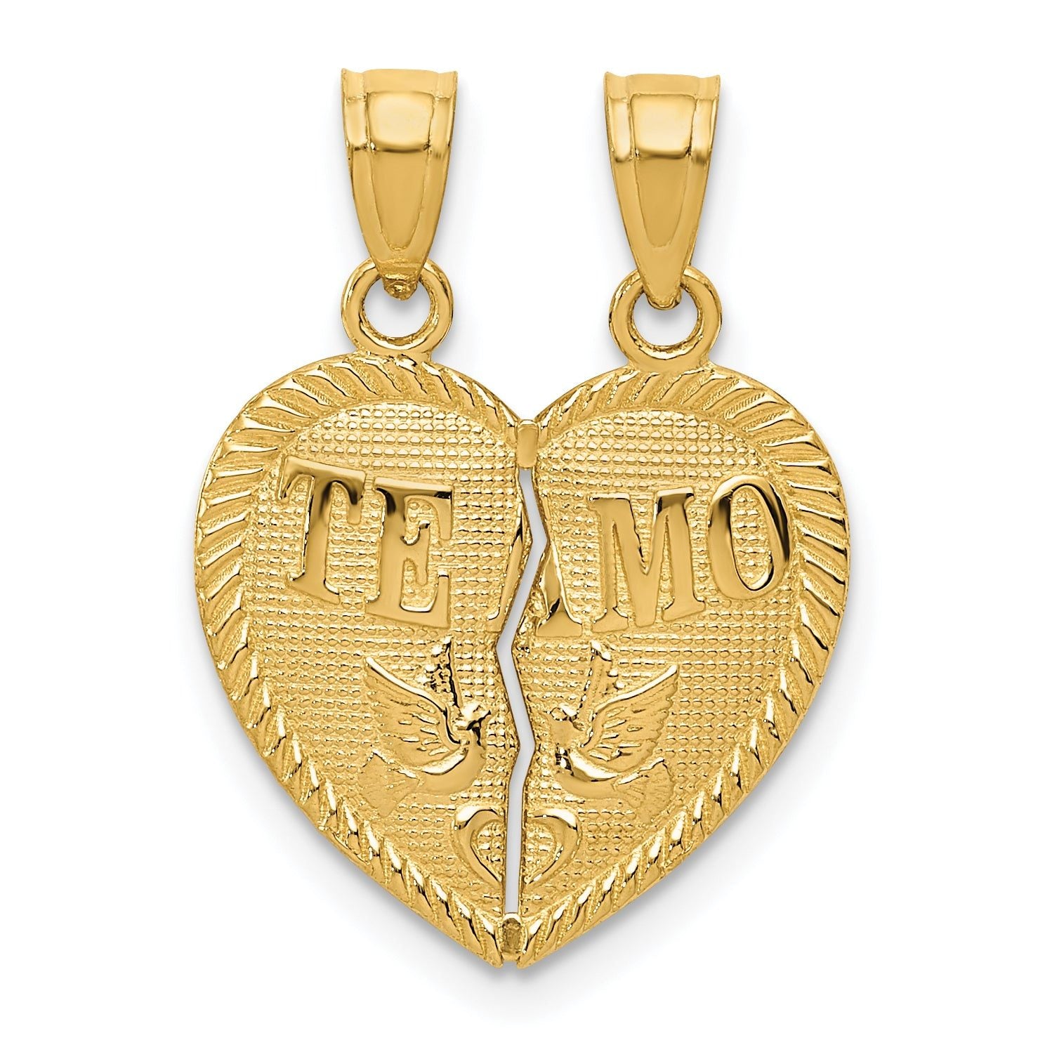 14K Gold TE AMO Break Apart Diamond-Cut Heart Pendant  Polished & Solid Main image