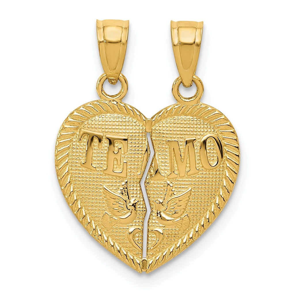 14K Gold TE AMO Break Apart Diamond-Cut Heart Pendant  Polished & Solid