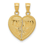 14K Gold TE AMO Break Apart Diamond-Cut Heart Pendant  Polished & Solid