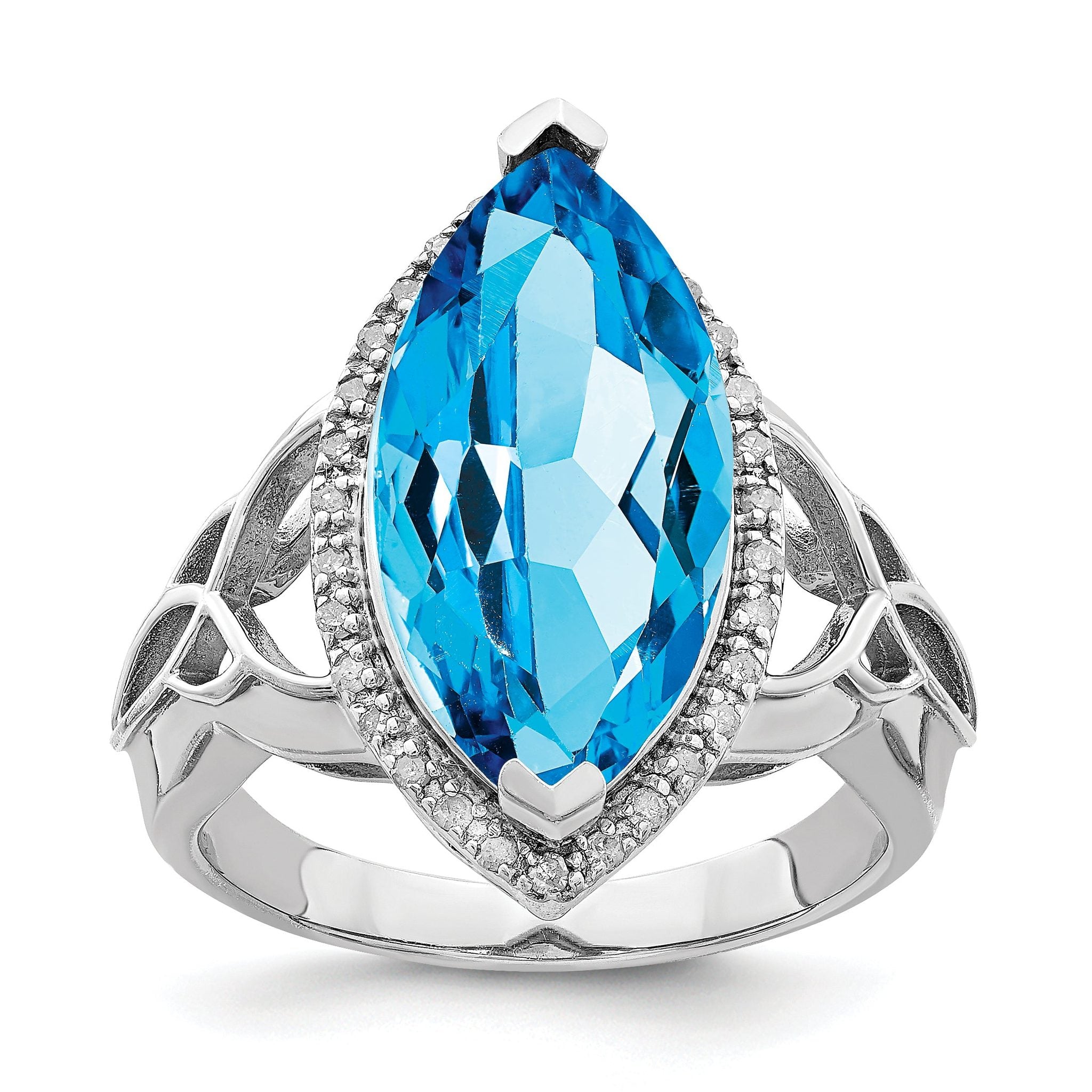 Sterling Silver Rhodium Blue Topaz & Diam. Ring Main image