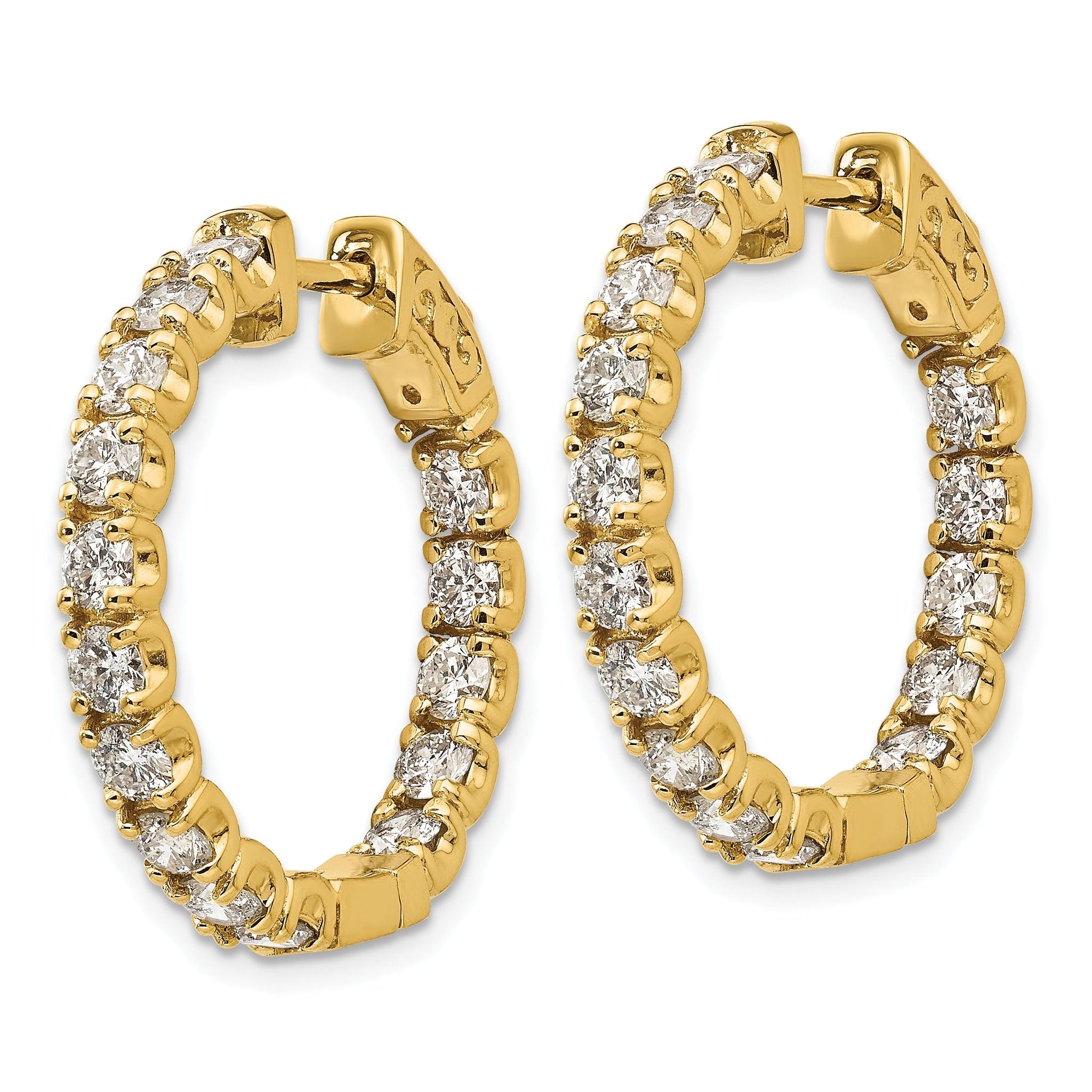 14k 2.75 carat Diamond Round In/Out Hoop w/Safety Clasp Earrings
