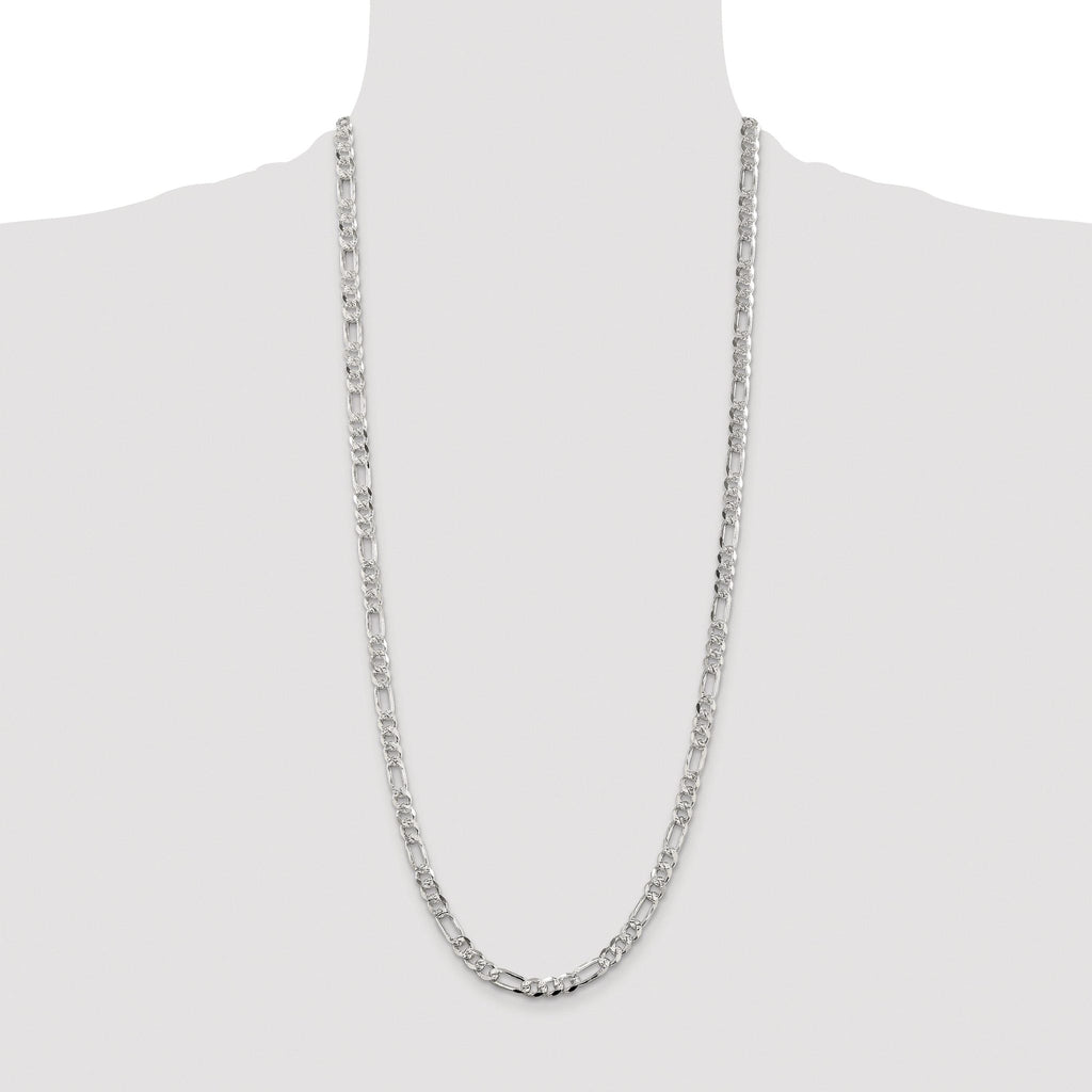 Pavé Flat Figaro Chain in Sterling Silver, 5.5mm
