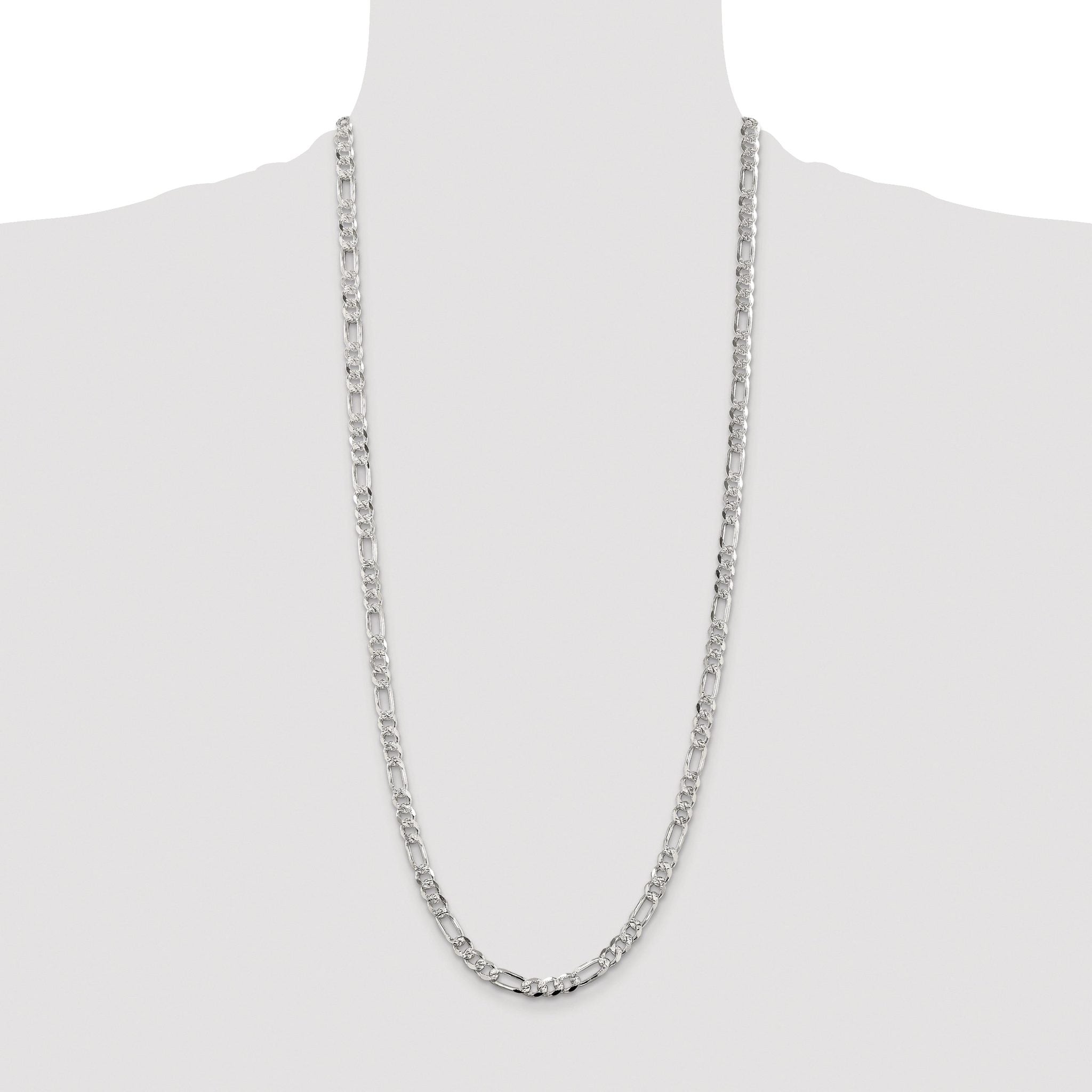 Pavé Flat Figaro Chain in Sterling Silver, 5.5mm