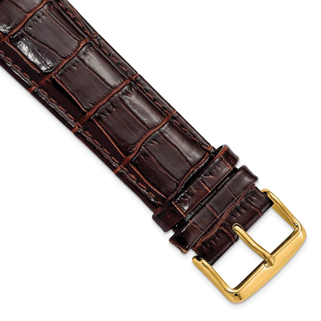 16mm Long Dark Brown Crocodile Grain Chronograph Leather with Gold-tone Buckle 8.5 inch Watch Band