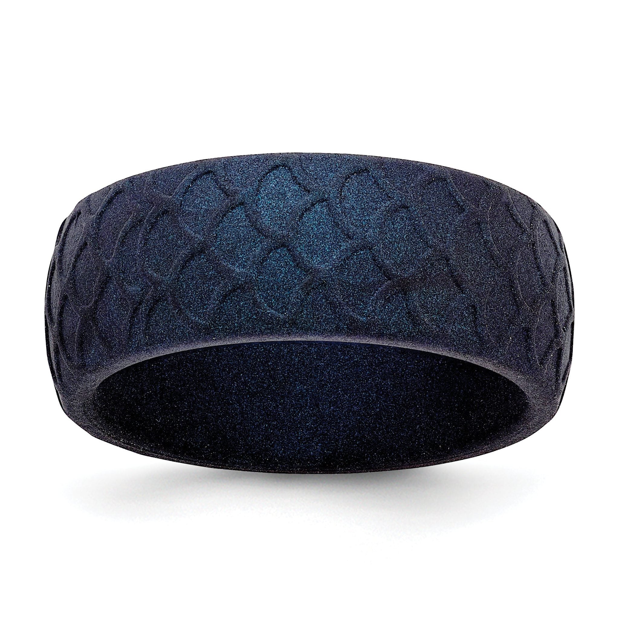 Fish Scale Pattern Wedding Band in Dark Blue Silicone, 8.7mm