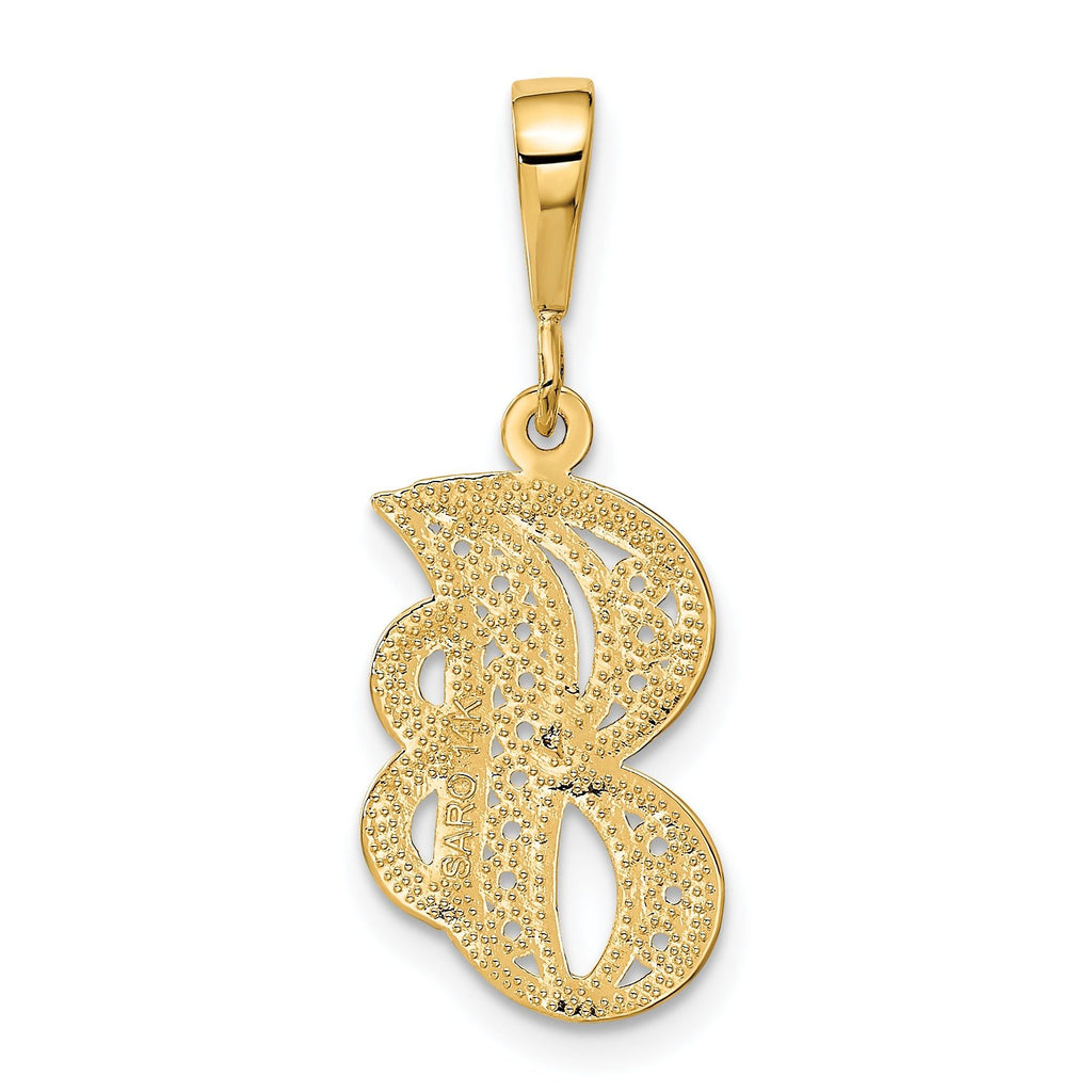 14K Yellow Gold Polished Script Filigree Letter J Pendant Elegant and Large