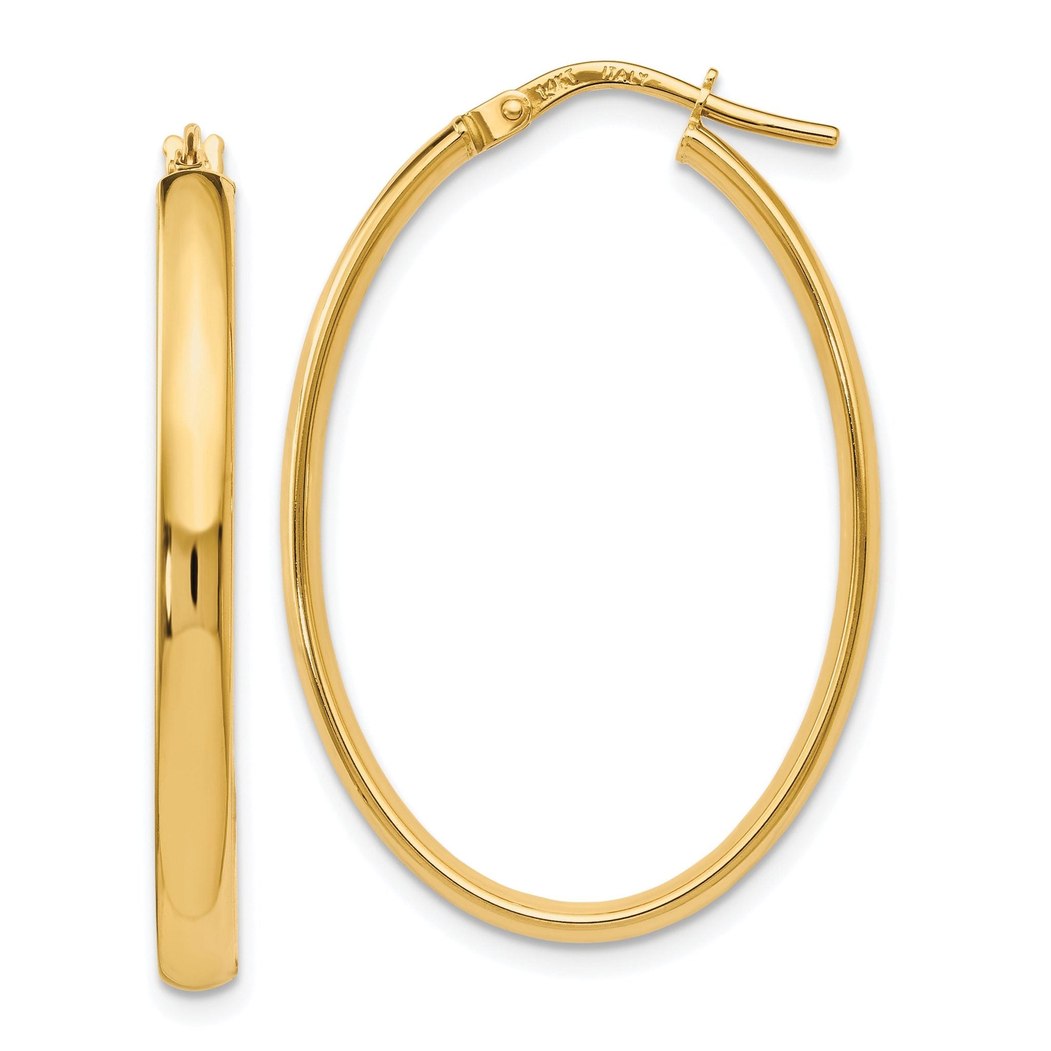 10K Gold Polished Oval Hoop Earrings with Hollow Design  Elegant and Lightweight Main image