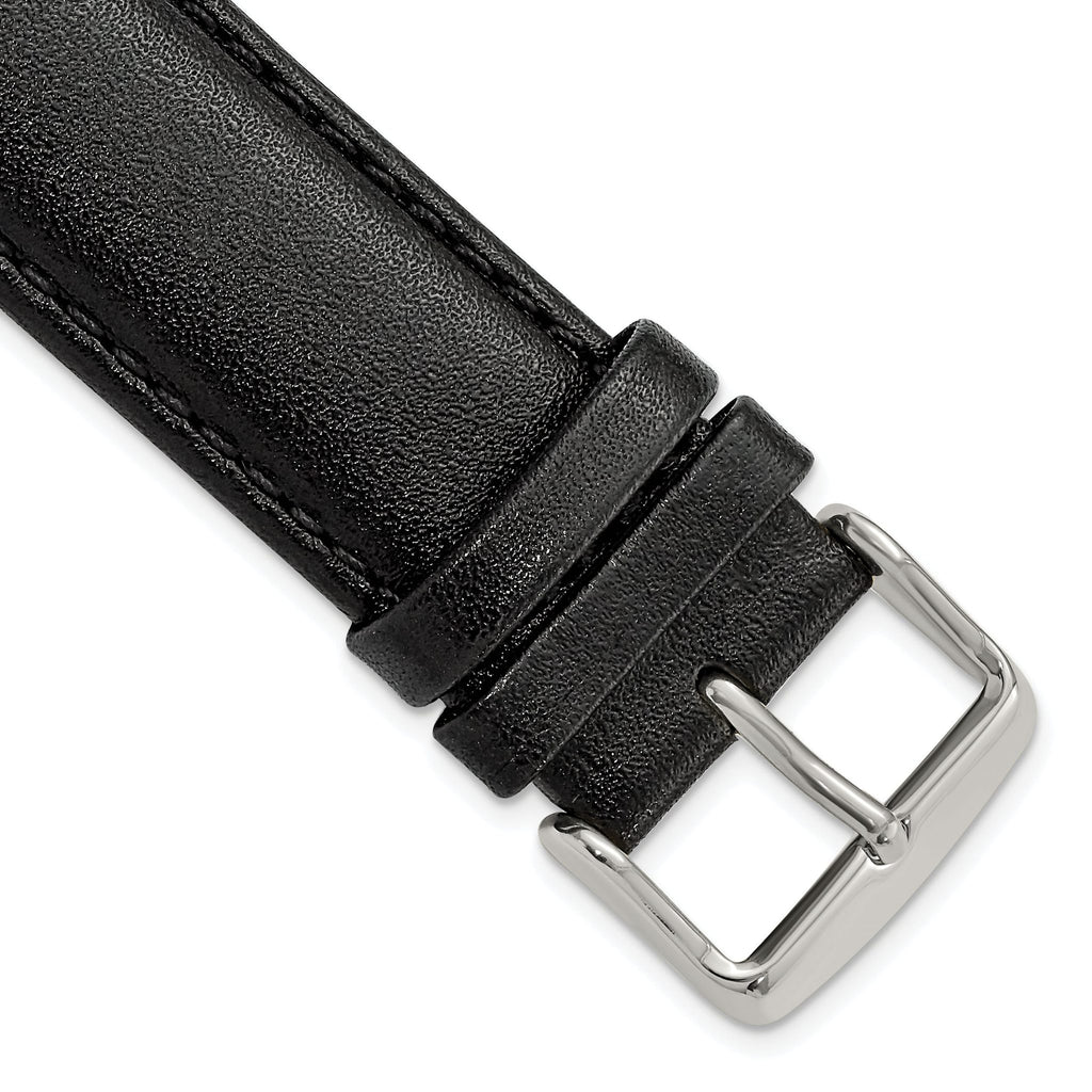 Black Leather Chronograph Watch Band, 24mm