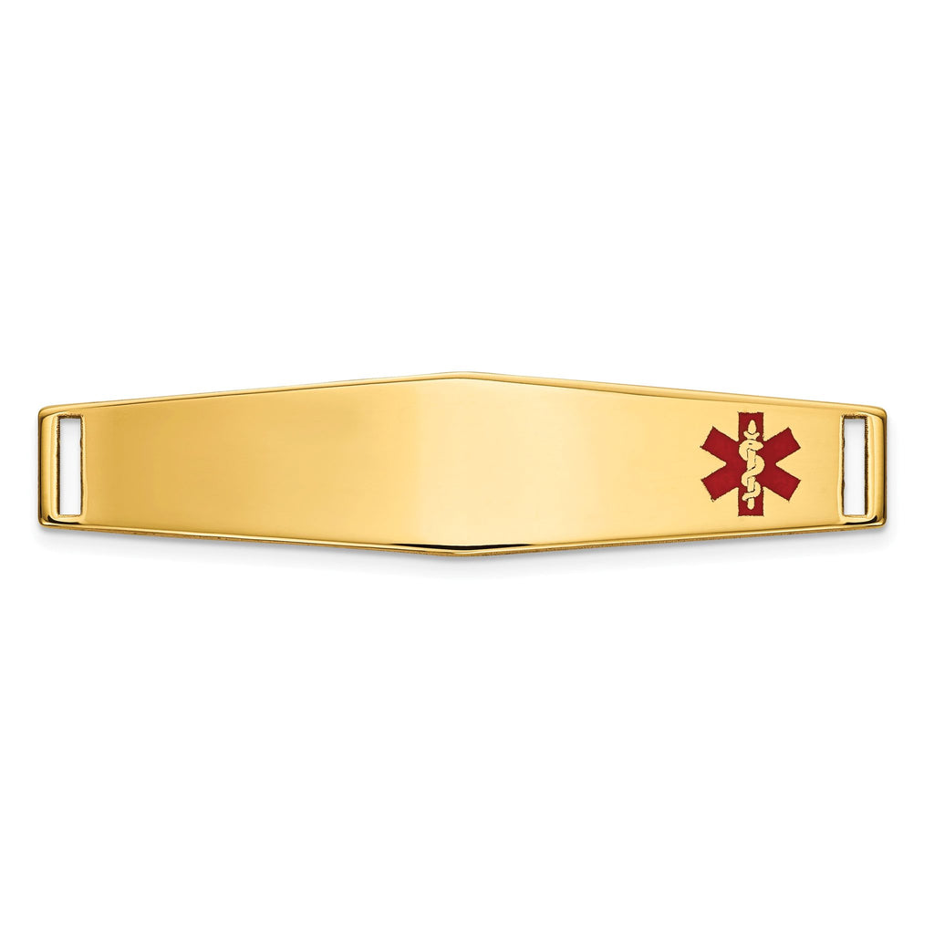 Unisex 14K Gold Polished Medical ID Bracelet with Red Enamel